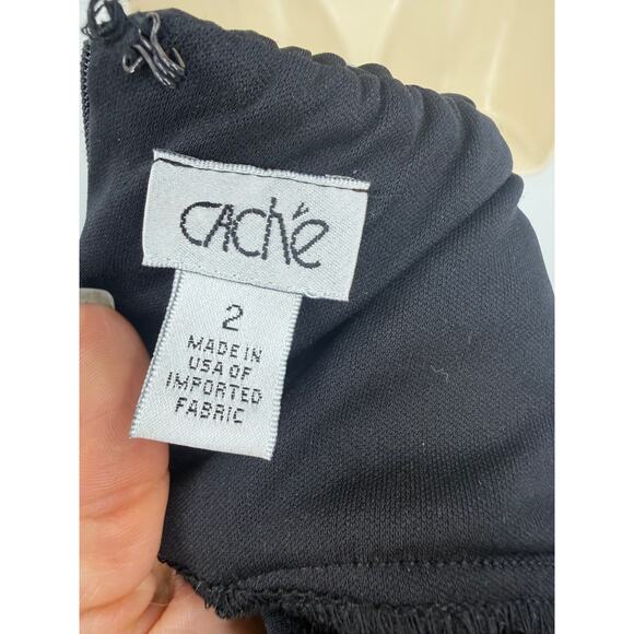 Vintage 90s Y2K Cache Strapless Mermaid Gown Black Ruched Sz 2 Dress Fairy Goth - Picture 9 of 15